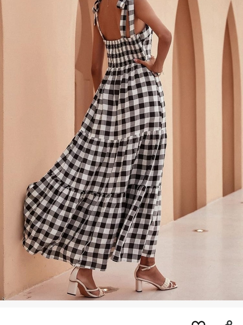 Black & White Gingham Tie-Shoulder Maxi Dress - Picture 2 of 4